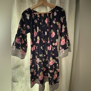 Le Lis Black Dress with Pink Floral Pattern